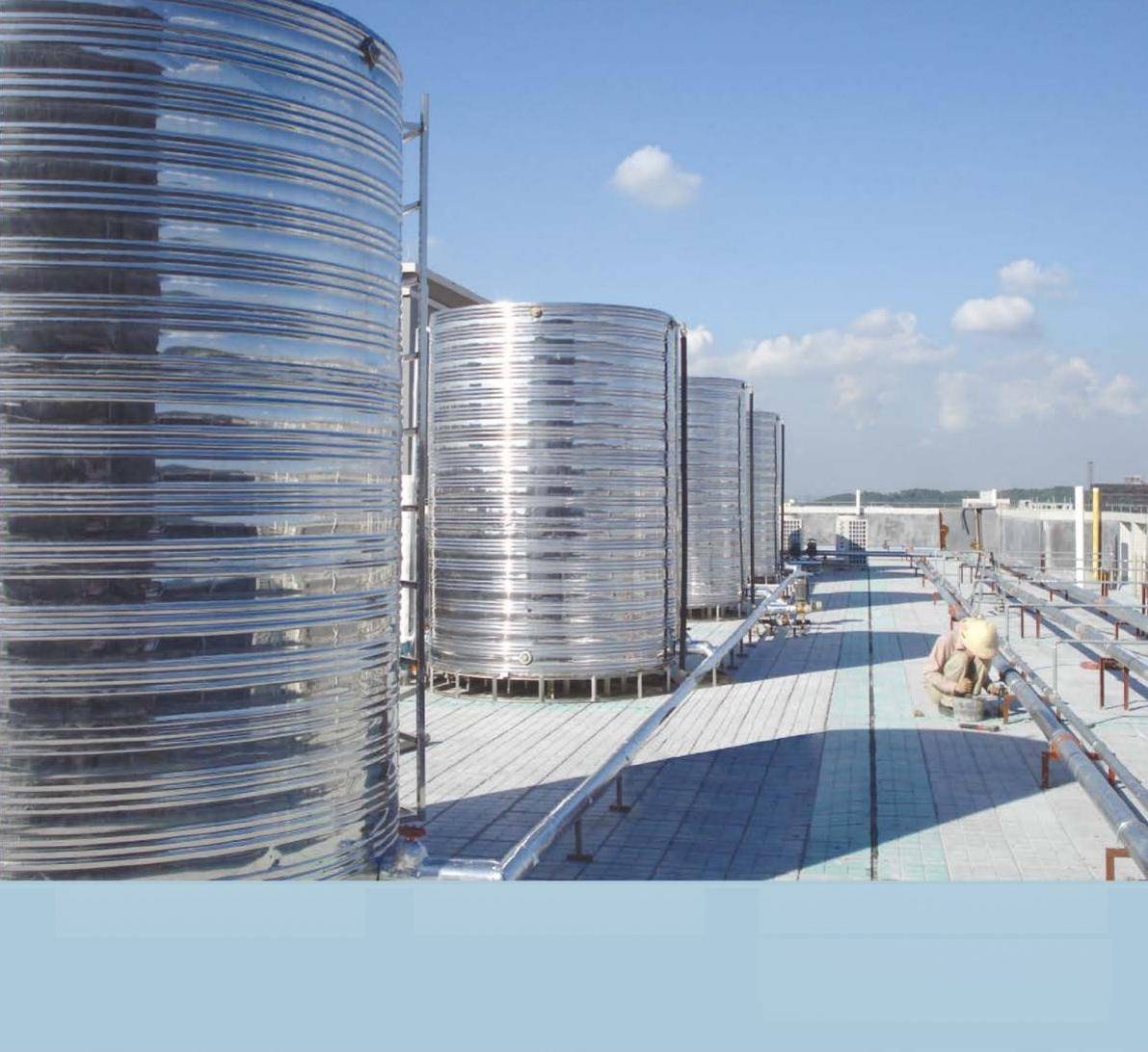 Insulated stainless steel water tanks installed on a rooftop
